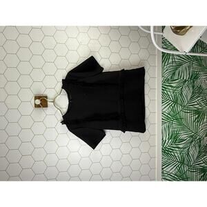 English Factory Fringe Black Shirt Sleeve Blouse - Size - Small